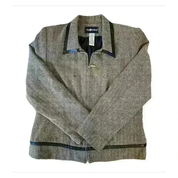 Sag Harbor Women's Brown Tan Herringbone Blazer Jacket Size 12  Zip - Picture 1 of 6